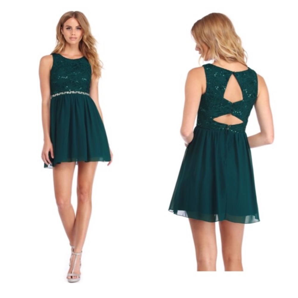 Windsor Marjorie Emerald Sequin Lace Party Dress